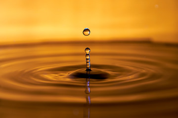 Drop of water splashing macro with ripples