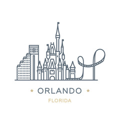 Wall Mural - City Orlando, state of Florida. Line icon of famous and largest city of USA. Outline icon for web, mobile and infographics. Landmarks and famous building. Vector illustration, white isolated. 