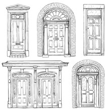 Collection Of Hand Drawn Vintage Doors. Vector Illustration