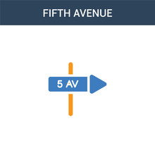 Two Colored Fifth Avenue Concept Vector Icon. 2 Color Fifth Avenue Vector Illustration. Isolated Blue And Orange Eps Icon On White Background.