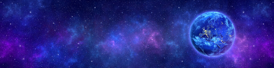 Wall Mural - planet earth in space, nebula and stars web banner. space background. elements of this image furnish