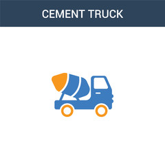 two colored Cement truck concept vector icon. 2 color Cement truck vector illustration. isolated blue and orange eps icon on white background.