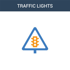 two colored Traffic lights concept vector icon. 2 color Traffic lights vector illustration. isolated blue and orange eps icon on white background.