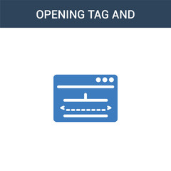 two colored Opening tag and closing tags concept vector icon. 2 color Opening tag and closing tags vector illustration. isolated blue and orange eps icon on white background.