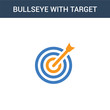 two colored Bullseye with target concept vector icon. 2 color Bullseye with target vector illustration. isolated blue and orange eps icon on white background.