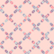 Vector geometric seamless pattern. Simple abstract ornament with small cross shapes, squares, arrows, grid. Stylish ornament with colorful particles on pink background. Funky texture. Repeat design