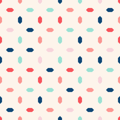 Vector geometric seamless pattern with diamonds, rhombuses, small colorful elements. Simple abstract minimal ornament. Cute funky background texture. Repeat design for decor, fabric, print, wallpaper