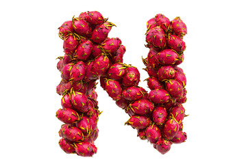 Letter N from dragon fruits, 3D rendering