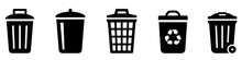 Bin Icon Set. Trash Can Collection. Trash Icons Set. Web Icon, Delete Button. Delete Symbol Flat Style On White Background - Stock Vector.