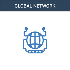 two colored Global network concept vector icon. 2 color Global network vector illustration. isolated blue and orange eps icon on white background.