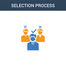 Two Colored Selection Process Concept Vector Icon. 2 Color Selection Process Vector Illustration. Isolated Blue And Orange Eps Icon On White Background.