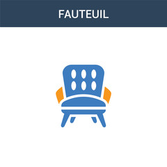 two colored Fauteuil concept vector icon. 2 color Fauteuil vector illustration. isolated blue and orange eps icon on white background.