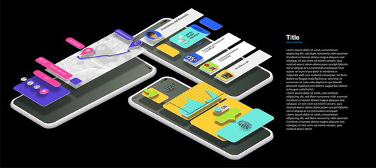 Interface for mobile applications taxi statistics and social networks on mobile phone screens in isometrics