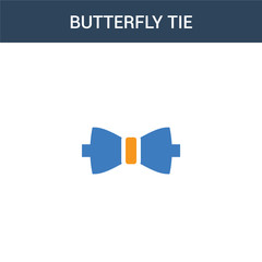 two colored butterfly tie concept vector icon. 2 color butterfly tie vector illustration. isolated blue and orange eps icon on white background.