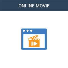 two colored Online movie concept vector icon. 2 color Online movie vector illustration. isolated blue and orange eps icon on white background.