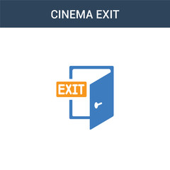 two colored Cinema exit concept vector icon. 2 color Cinema exit vector illustration. isolated blue and orange eps icon on white background.