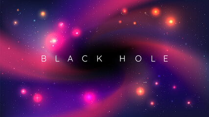 Wall Mural - Vector realistic illustration. Night cosmic sky. Wallpaper. Nebula in space. Template for website or game. Abstract banner. Dark starry background. Milky Way. Black hole. Copy space for text