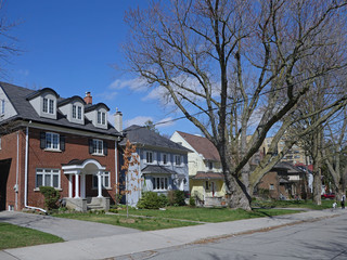 Sticker - Residential street with large detached houses with front yards and mature trees