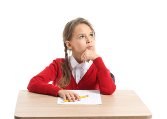 Wall Mural - Pupil passing exam on white background