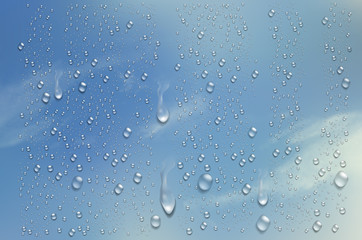 Wall Mural - Realistic water droplets on the transparent window. Vector