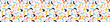 Ditsy bright confetti shapes seamless vector border pattern. Stylized paper cut out banner background. Kawaii modern retro fun ribbon trim. candi childish bright sprinkles masking washi tape.