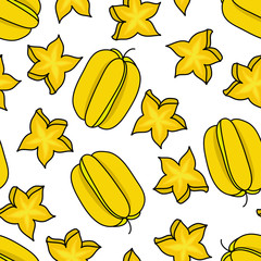 carambola seamless doodle pattern, vector illustration