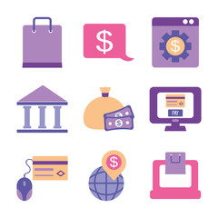 Wall Mural - money and mobile banking icon set, flat style