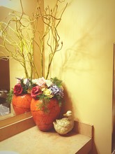 Flower Vase And Duck Figurine By Mirror