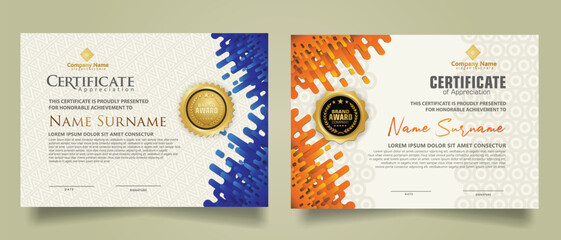 Wall Mural - Set modern certificate template with mustard Rounded Lines Halftone Transition ornament