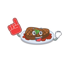 Sticker - Grilled steak presented in cartoon character design with Foam finger