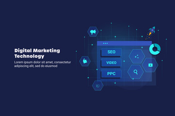 Wall Mural - business intelligence technology concept of digital marketing, seo, social media, advertising, conte
