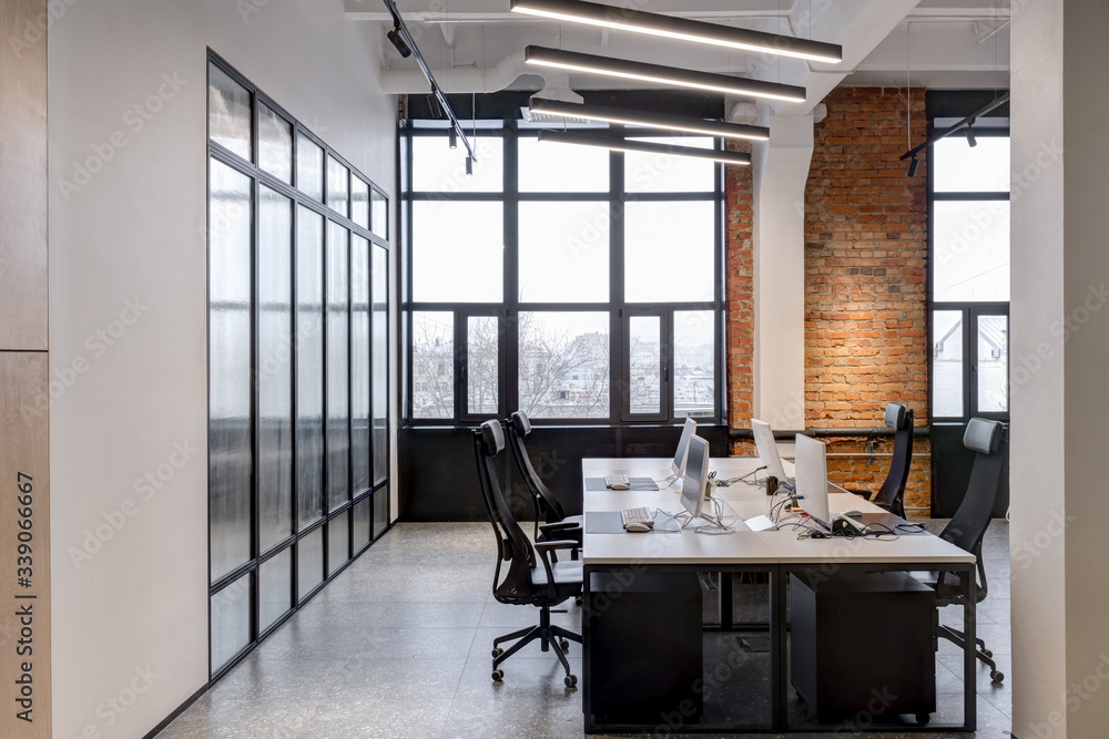 modern loft office interior with furniture Stock Photo | Adobe Stock