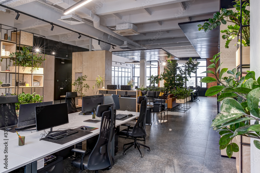modern loft office interior with furniture Stock Photo | Adobe Stock
