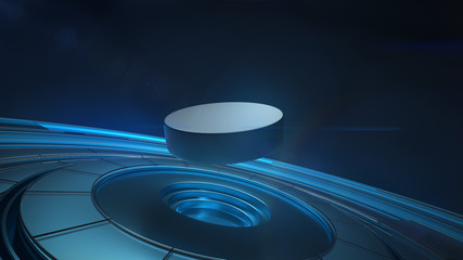 Wall Mural - three dimensional model of hockey washer flying in air above platform, computer graphics