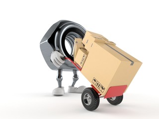 Sticker - Nut character with hand truck