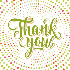 Wall Mural - Thank you inscription with exclamation mark on colorful background with rhombs