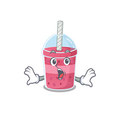 Wall Mural - Cartoon design style of strawberry bubble tea has a surprised gesture