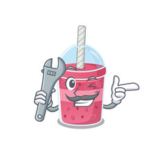 Sticker - A picture of strawberry bubble tea mechanic mascot design concept