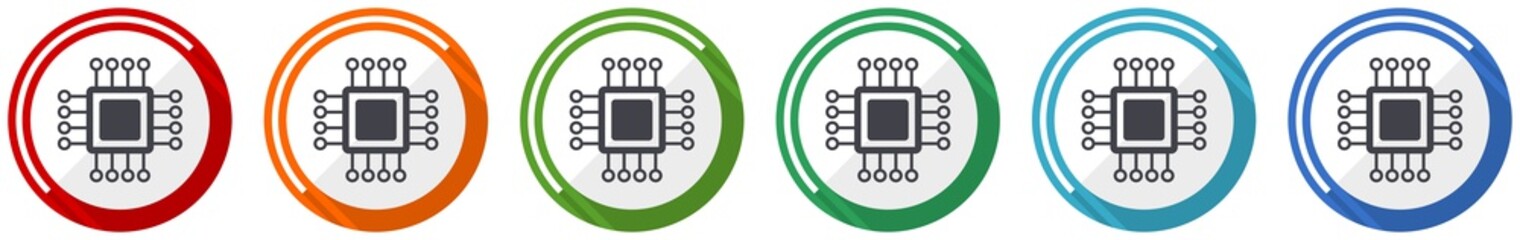 Aufkleber - Circuit icon set, technology, chip, processor flat design vector illustration in 6 colors options for webdesign and mobile applications
