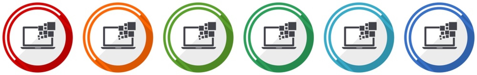Leinwandbilder - Laptop icon set, notebook, computer flat design vector illustration in 6 colors options for webdesign and mobile applications