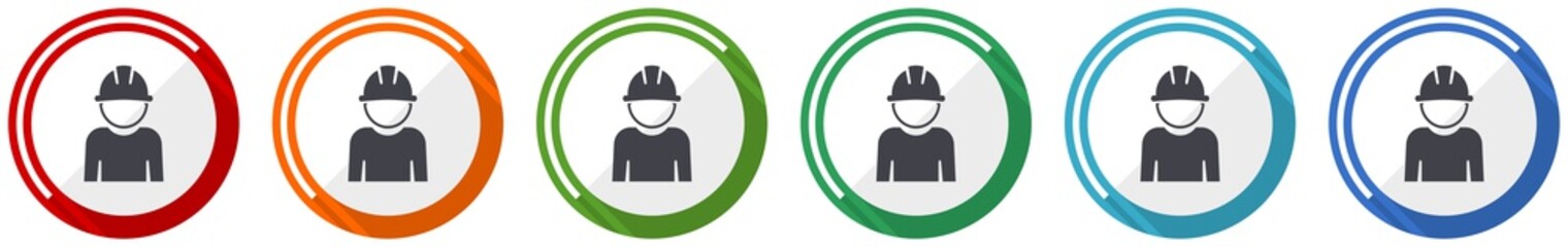 Poster - Engineer icon set, worker, manager, employe flat design vector illustration in 6 colors options for webdesign and mobile applications