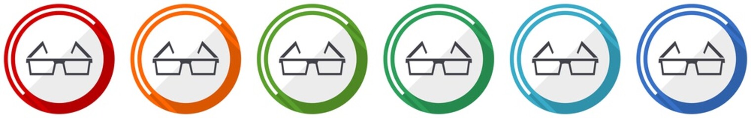 Poster - Eyeglasses icon set, flat design vector illustration in 6 colors options for webdesign and mobile applications