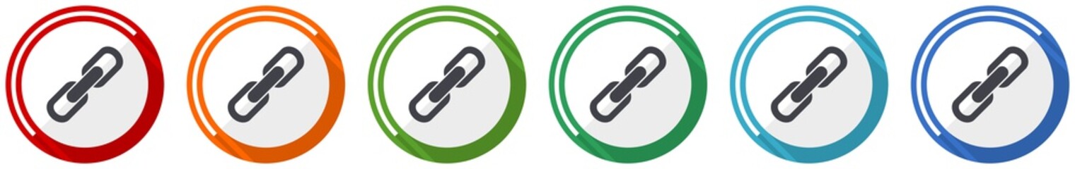 Fototapete - Link icon set, flat design vector illustration in 6 colors options for webdesign and mobile applications
