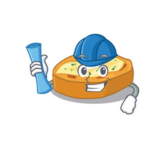 Sticker - Cartoon character of baked potatoes brainy Architect with blue prints and blue helmet