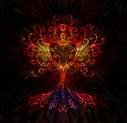 Poster - tree of life symbol on structured ornamental background, yggdrasil.