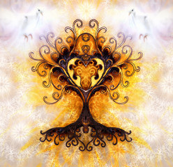 Poster - tree of life and dove on structured ornamental background, yggdrasil.