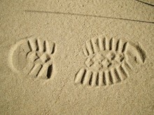 High Angle View Of Shoe Print On Sand