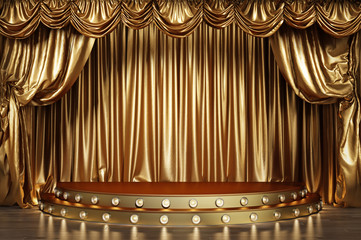 Wall Mural - empty theater stage with golden curtains. 3d illustration