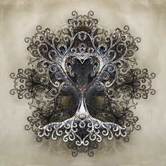 Poster - tree of life symbol on structured ornamental background, yggdrasil.