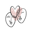 © asetrova - Love Valentines Day concept. Modern abstract line faces portrait, linear brush art. Inspirational fashion vector illustration.
